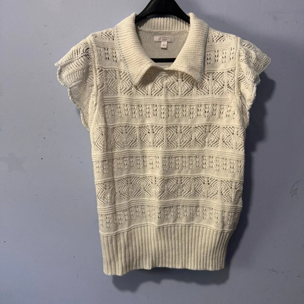 Lauren Conrad size large‎ white knit top Pointelle Flutter Sleeve ivory